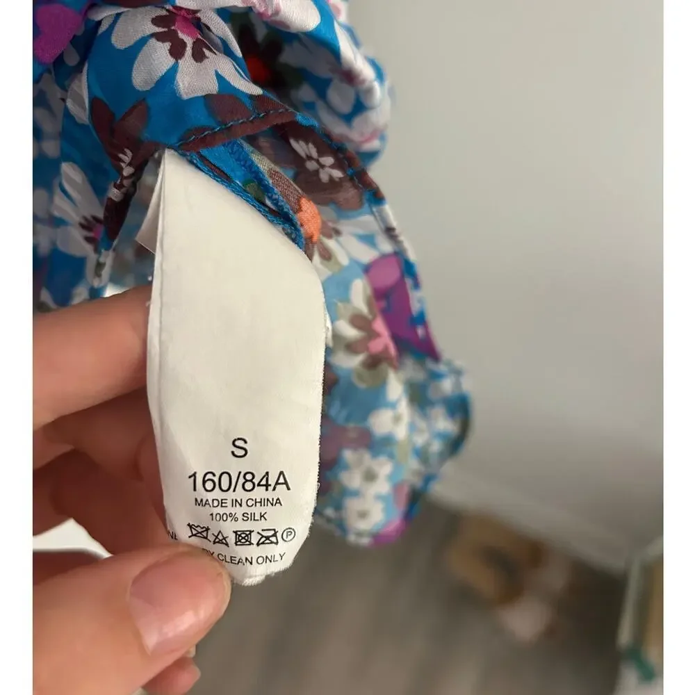 Kate Spade Pacific Petals Chiffon Floral Blouse 100% Silk